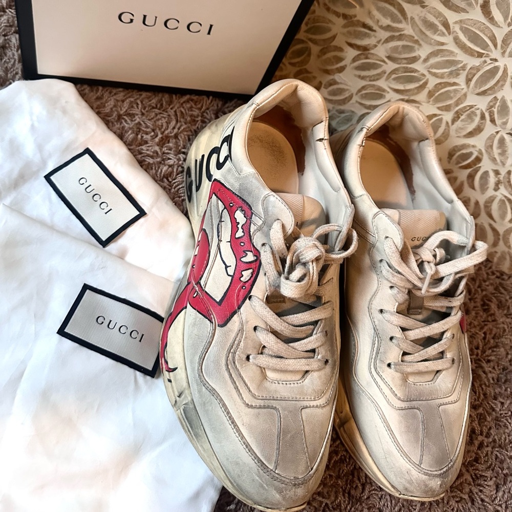 Gucci Unisex Rhyton Leather Sneakers